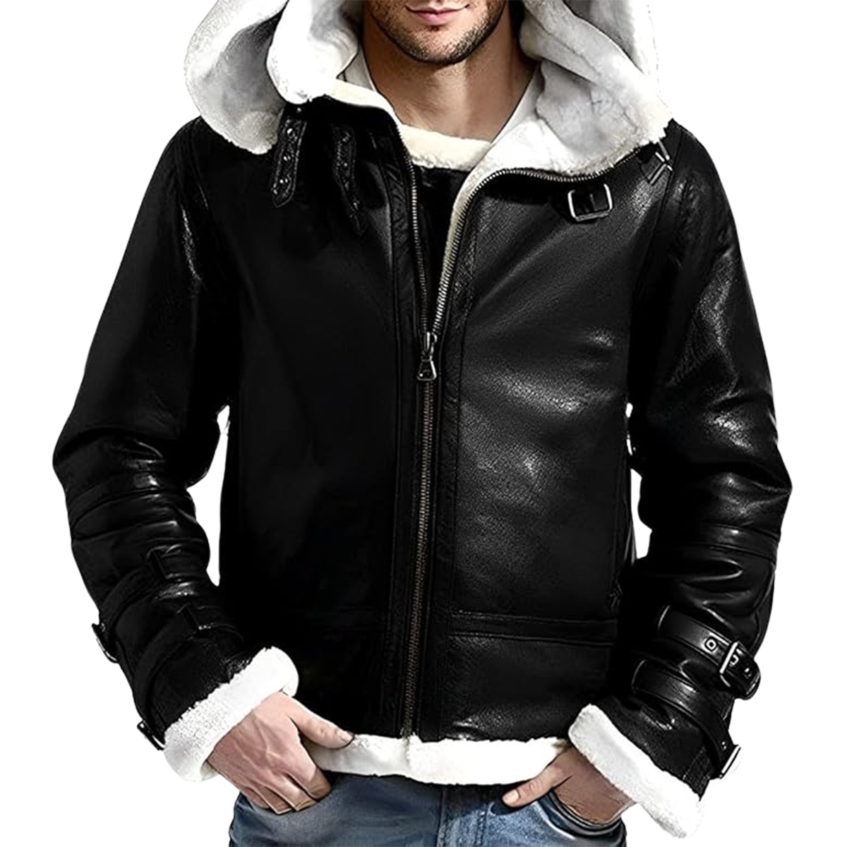 B3 Aviator Pilot Fur Shearling Hoodie Jacket - Stylish Leather Bomber