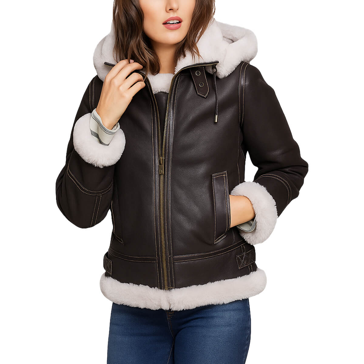 B3 Aviator Pilot Fur Shearling Hoodie Jacket