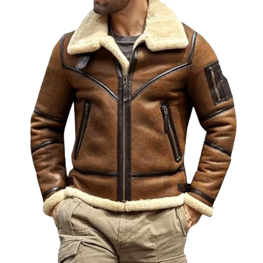 B3 Bomber Aviator Shearling Leather Jacket