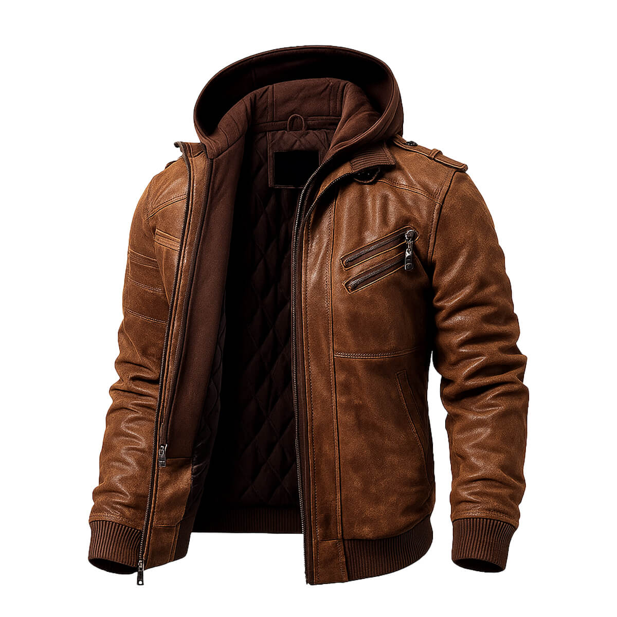 Brown Hooded Leather Jacket