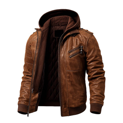 Brown Hooded Leather Jacket