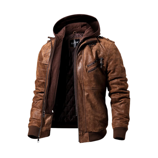 Brown Hooded Leather Jacket