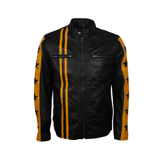 Cafe Racer Yellow Star Leather Jacket