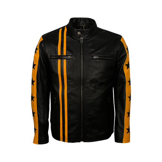 Cafe Racer Yellow Star Leather Jacket