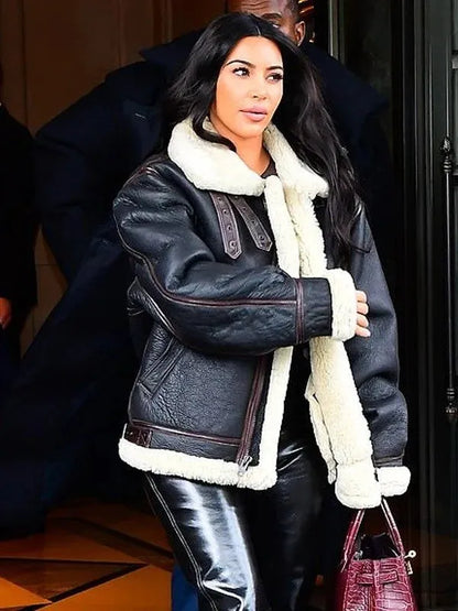 Kim Kardashian Shearling Bomber Jacket